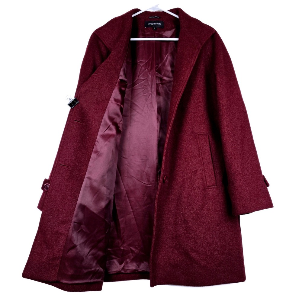 Jones New York Burgundy Wool Blend Button Front Car Coat Jacket Womens 6